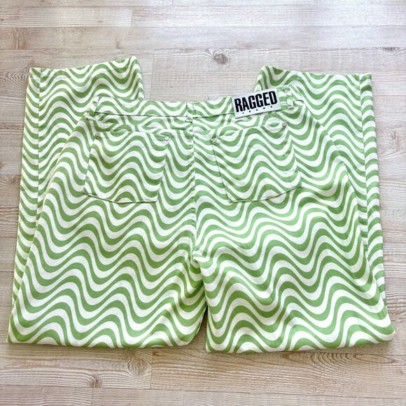 New The Ragged Priest Wave Print Straight Jeans | Lime White Size 36 - Picture 3 of 7
